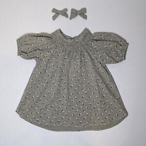 Rylee & Cru Kyleen Dress Scatter & Matching Bows Size 18/24m Laurel Green Color